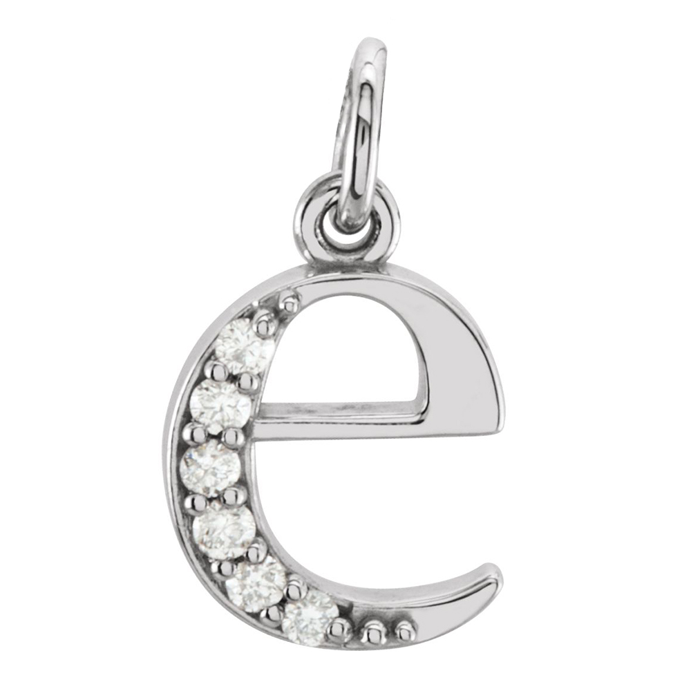 Diamond Lowercase Initial e Pendant, 14k White Gold