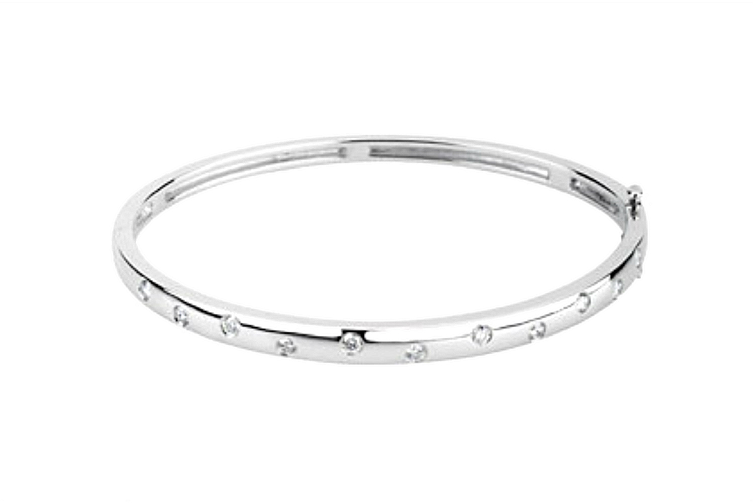 Slim Profile 1/2 CTW Diamond Bangle Bracelet in 14k White Gold, 6.5"