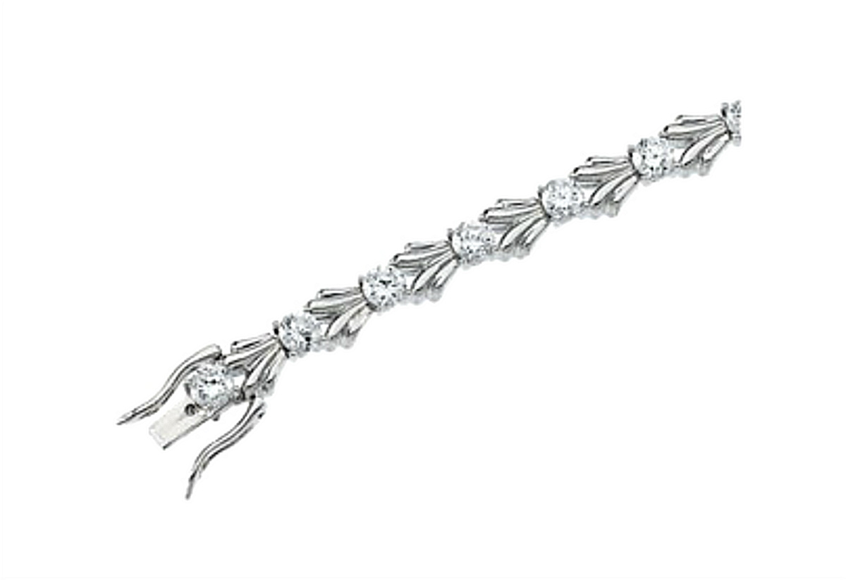 Four Prongs Set Cubic Zirconia Bracelet, Sterling Silver, 7.50"