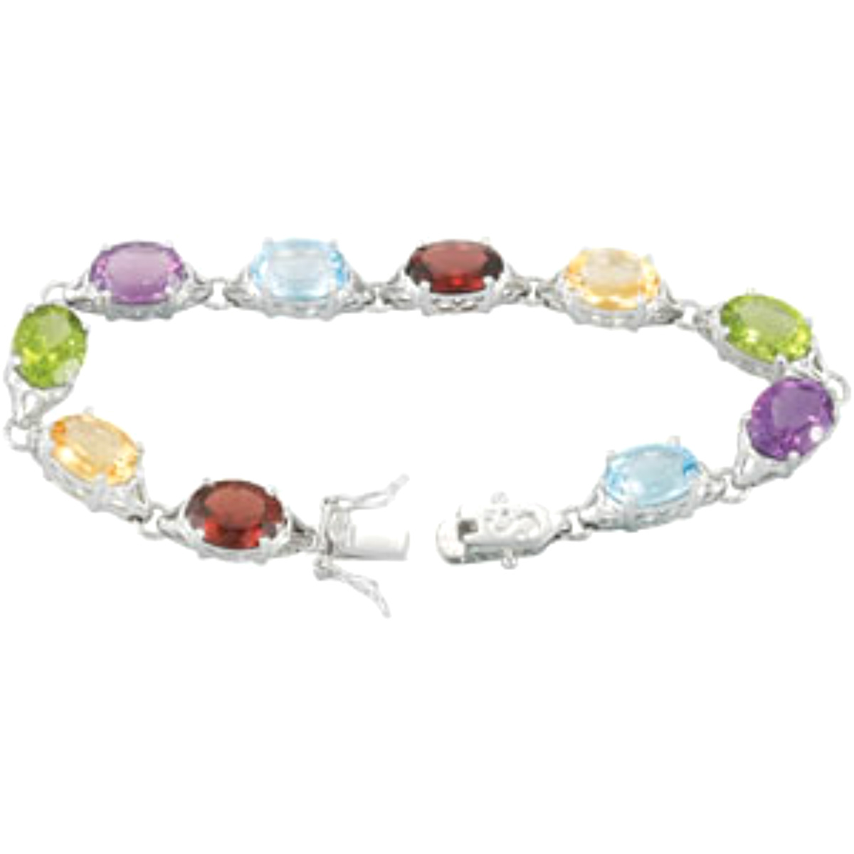 Multi-Gemstone Line Bracelet Sterling Silver