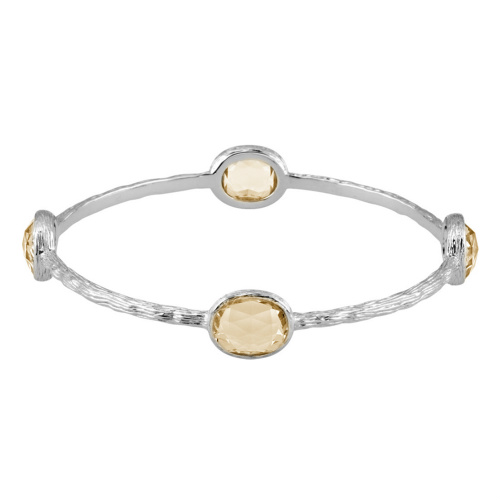 Oval Honey Citrine Bangle Bracelet, 14k Yellow Gold Plated Sterling Silver, 8"