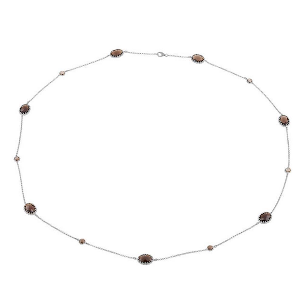 Checkerboard Smoky Quartz Necklace in Sterling Silver. 