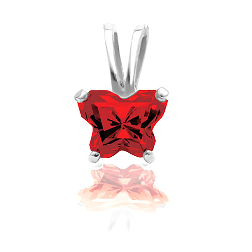 Girl's Bfly Red Cubic Zirconia Sterling Sliver Pendant