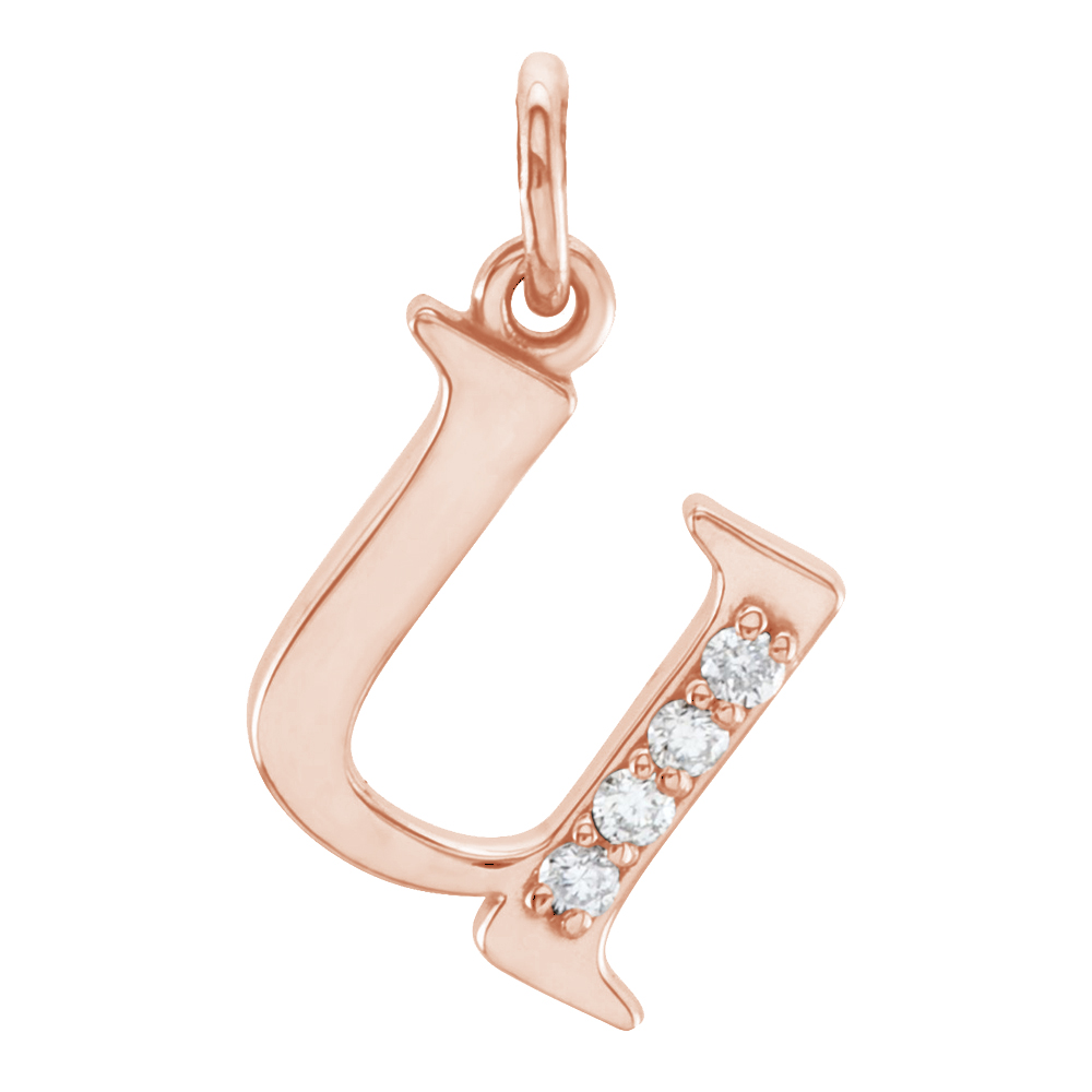 14k Rose Gold Diamond Lowercase Initial 'u' Pendant.