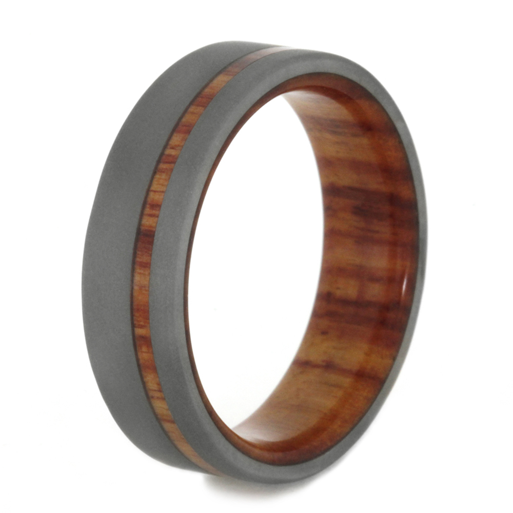 Sandblasted 6mm Comfort Fit Titanium and Tulip Wood Band.