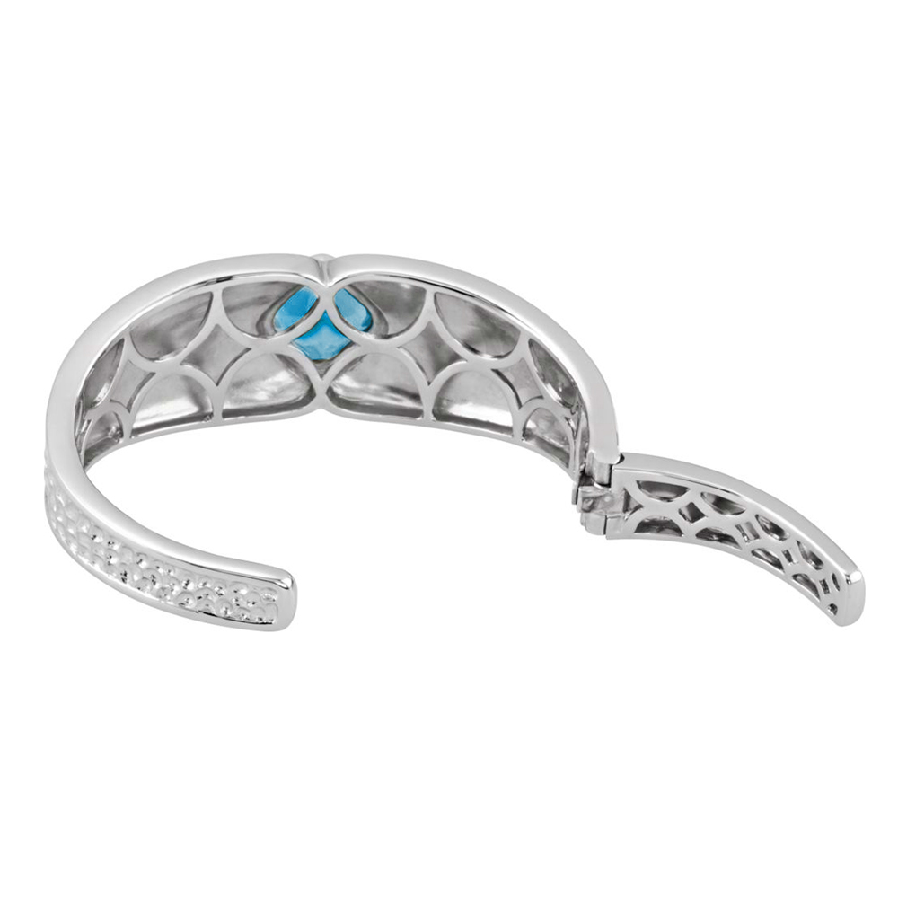 Fleur-De-Lis Swiss Blue Topaz Cuff Bracelet, Sterling Silver (22x17x10 MM)