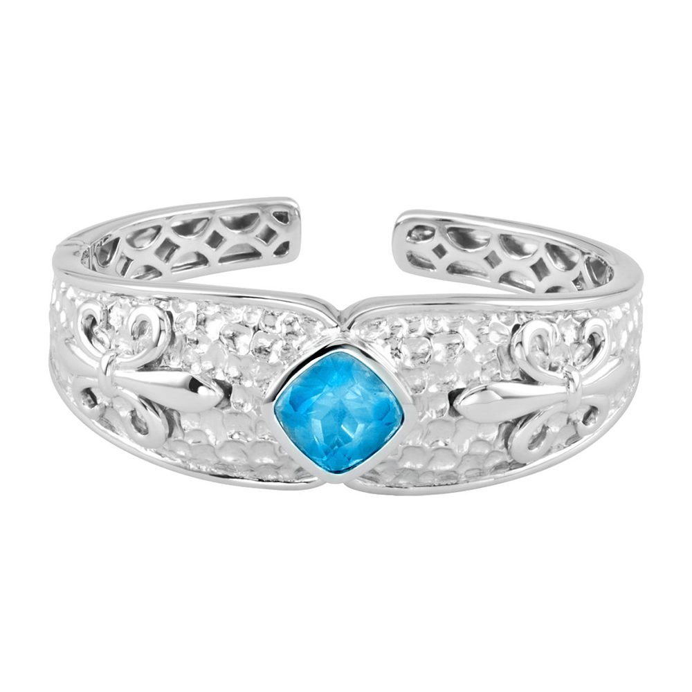Fleur-De-Lis Swiss Blue Topaz Cuff Bracelet, Sterling Silver (22x17x10 MM)