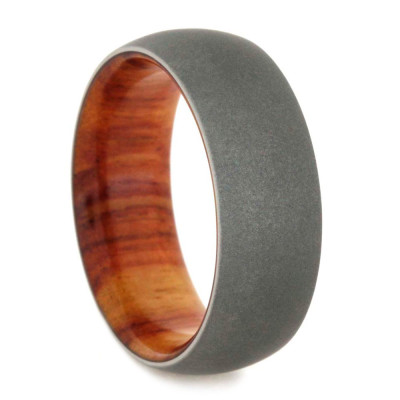 Overlay Tulip Wood With Sandblasted 8mm Comfort Fit Titanium Wedding Band