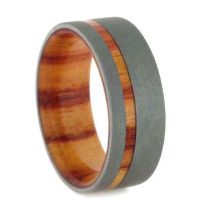 Sandblasted 6mm Comfort Fit Titanium and Tulip Wood Band.