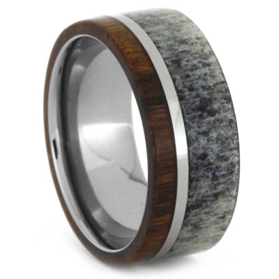 Ironwood and Deer Antler 8mm Comfort Fit Titanium Band