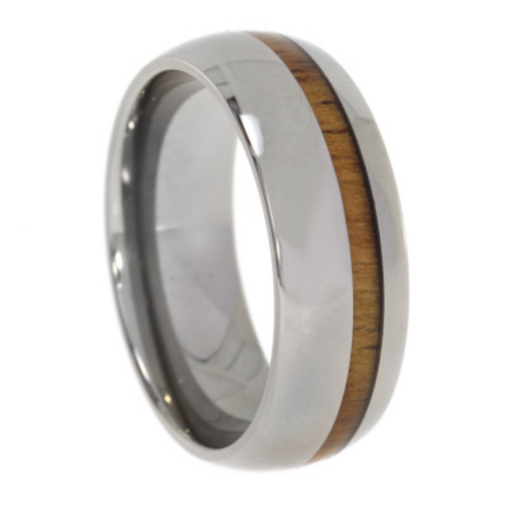 Hawaii Koa Wood Inlay 8mm Comfort-Fit Polished Titanium Wedding Band