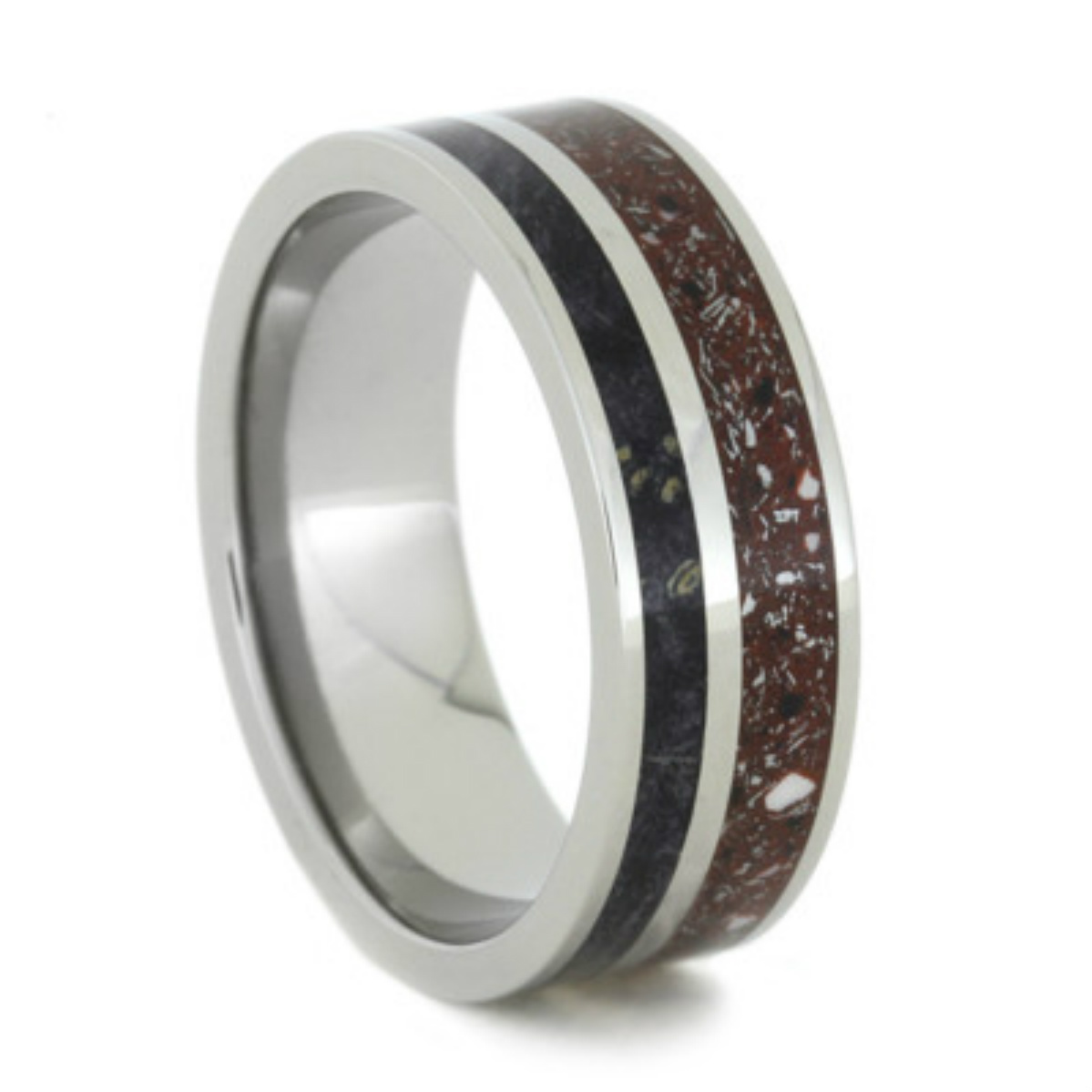 Red Concrete Stardust and Black Box Elder Wood Inlay 8mm Comfort-Fit Titanium Band