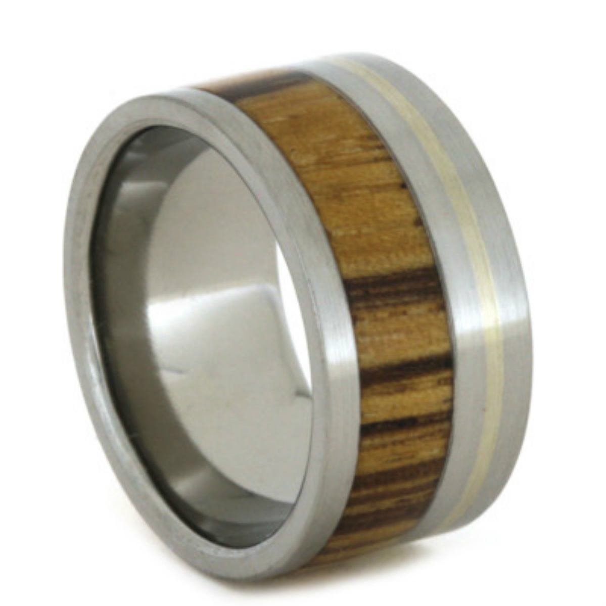 Bocotewood and Gold Flat Inlay 11mm Comfort-Fit Titanium Wedding Band