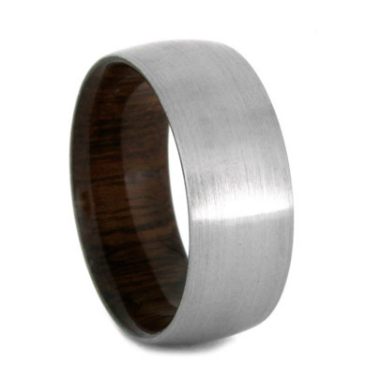 Wide Wood with Wooden Sleeves 10mm Comfort-Fit Brushed Titanium Weeding Band
