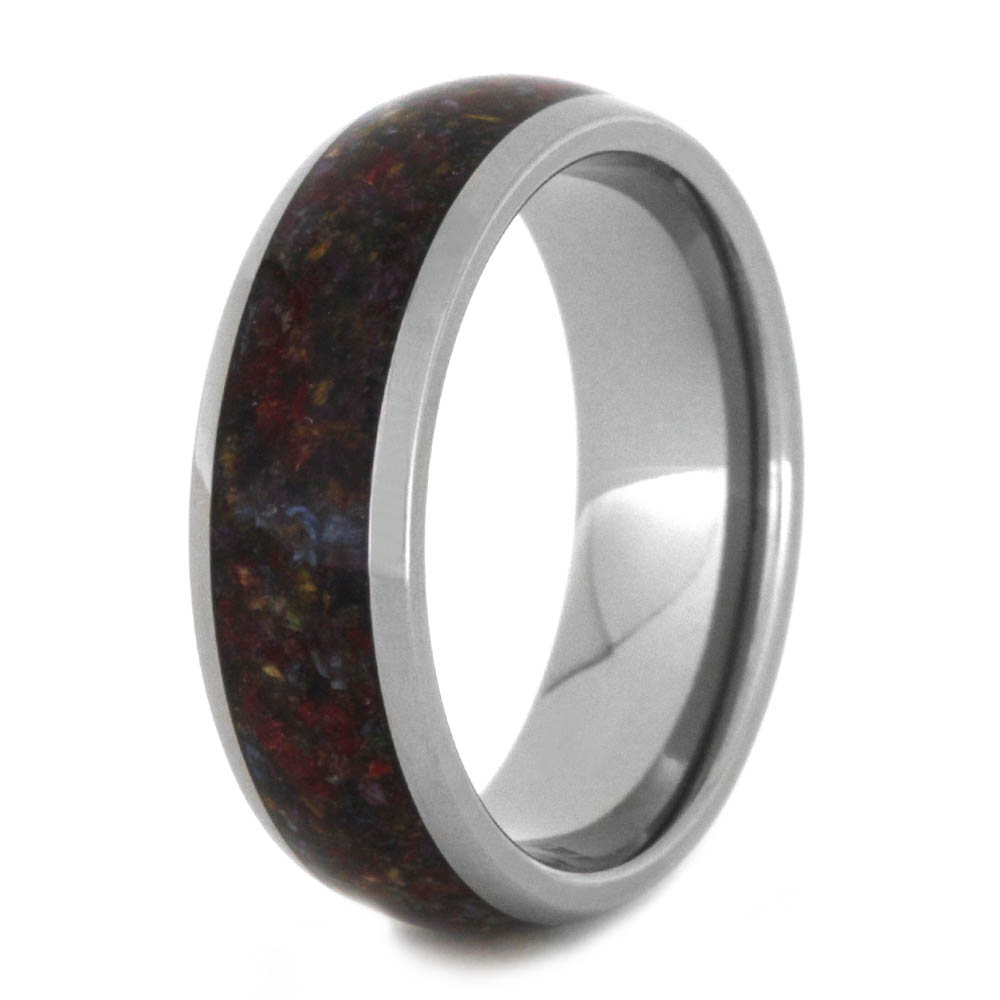 Colorful Woody Pebbles Inlay 7mm Comfort-Fit Titanium Band