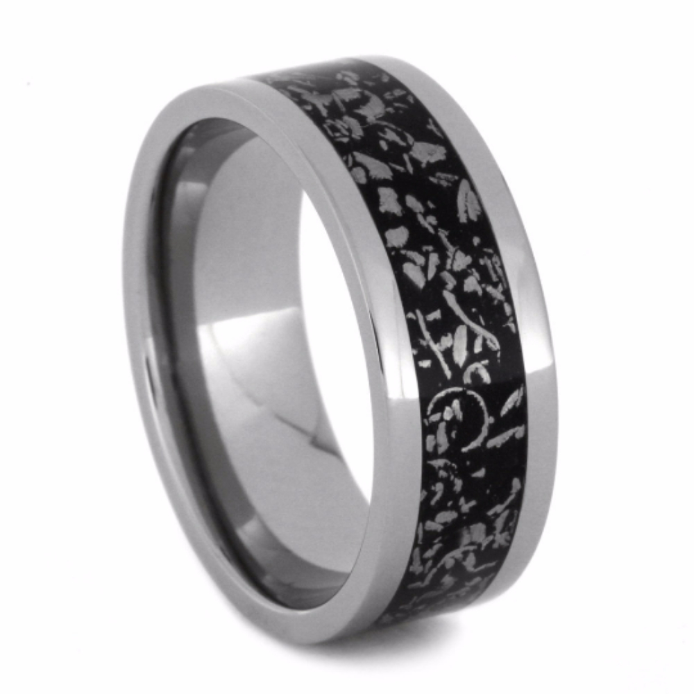 Black Stardust Inlay 8mm Comfort-Fit Brushed Titanium Band