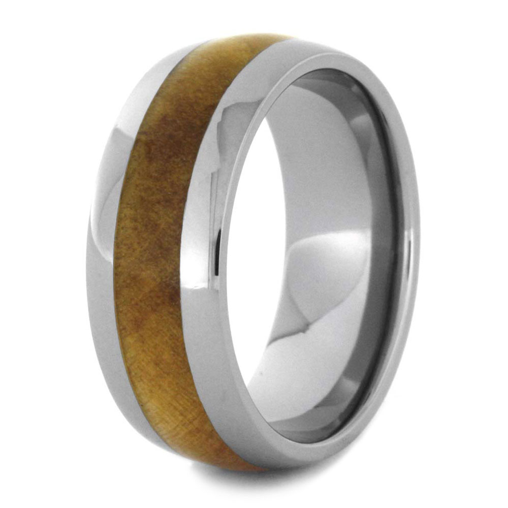 Flame Box Elder Wood Inlay 8mm Comfort-Fit Polished Titanium Wedding Band title=