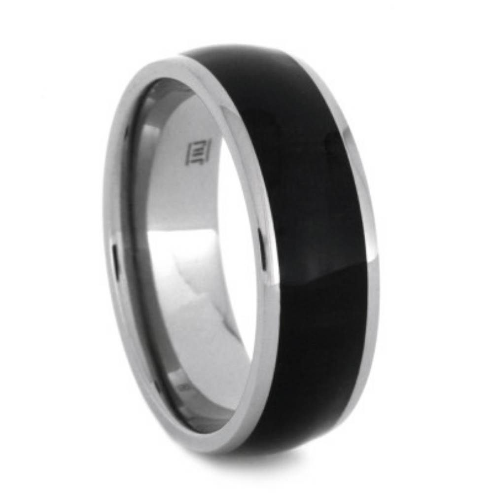 Black Ebony Inlay 8mm Comfort-Fit Polished Titanium Band