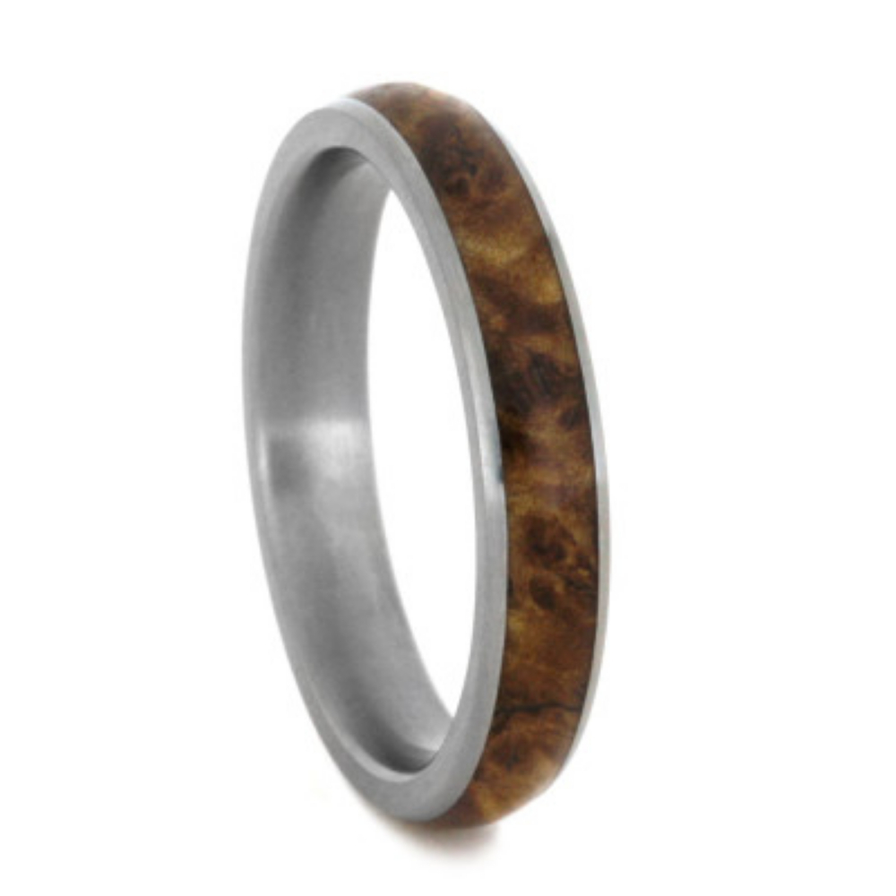 Black Ash Wood Burl Inlay 4mm Comfort-Fit Matte Titanium Band