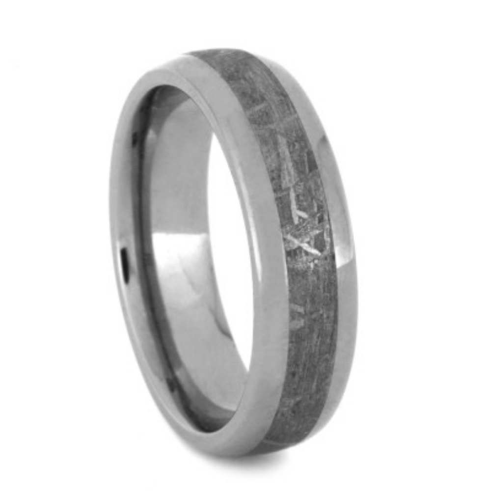  Meteorite Inlay 6mm Comfort-Fit Polished Titanium Band