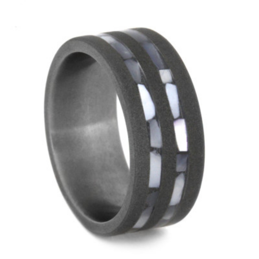  Mother of Pearl Inlay 8mm Comfort-Fit Sandblasted Titanium Wedding Band