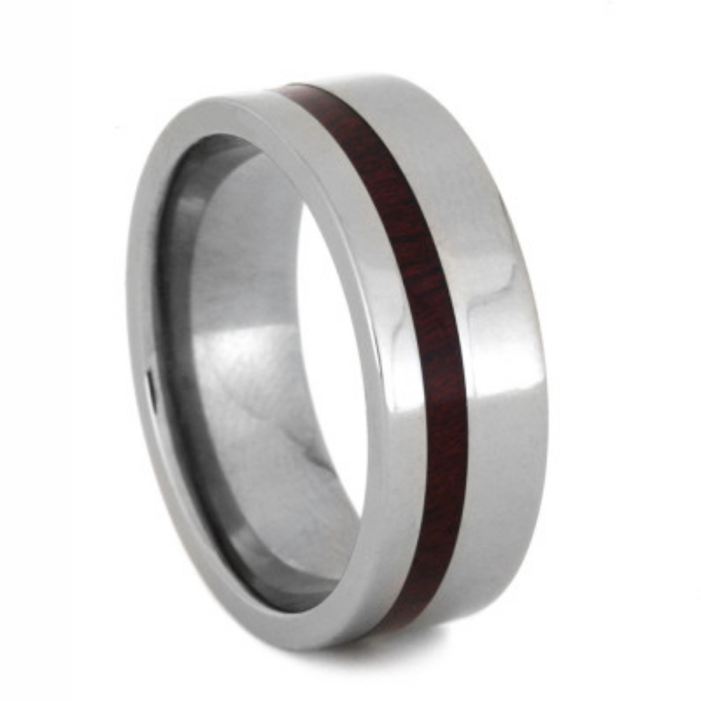 Interchangeable Flat Ring with Bloodwood Inlay 8mm Comfort-Fit Polished Titanium Band