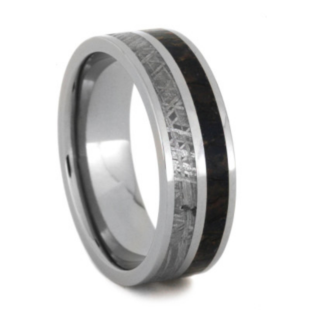 Dinosaur Bone with Meteorite Inlay 8mm Comfort-Fit Titanium Wedding Band