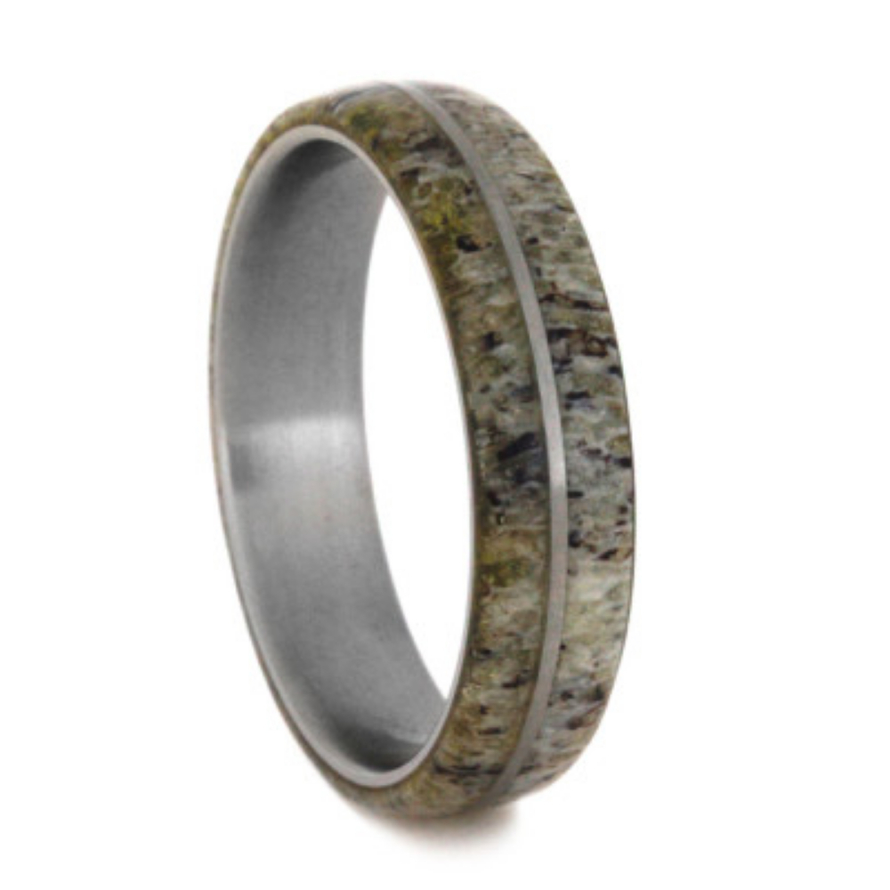 Deer Antler with Titanium Pinstripe Inlay 5mm Comfort-Fit Matte Titanium Wedding Band