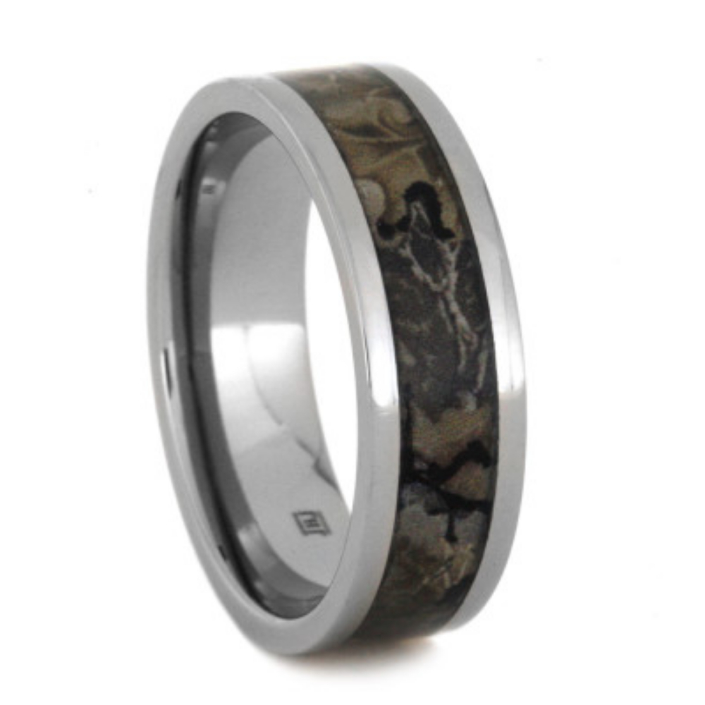 Camo Woodland Print Inlay 8mm Comfort-Fit Titanium Camouflage Wedding Band