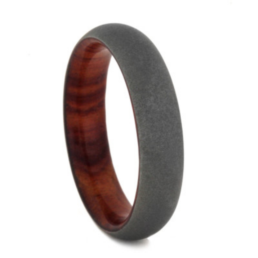 Tulip Wood with Sandblasted Titanium Overlay 5mm Comfort-Fit Wedding Band