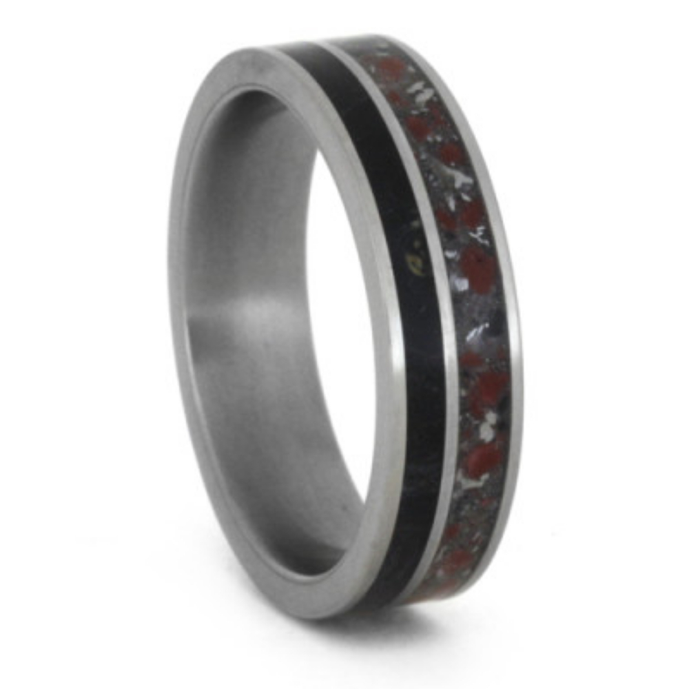  Black Box Elder Wood with Red Stardust Inlay 5mm Comfort-Fit Titanium Wedding Band