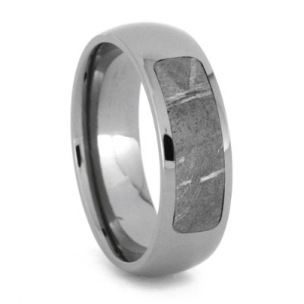 Partial Meteorite Round Ring 7mm Comfort-Fit Polished Titanium Wedding Band