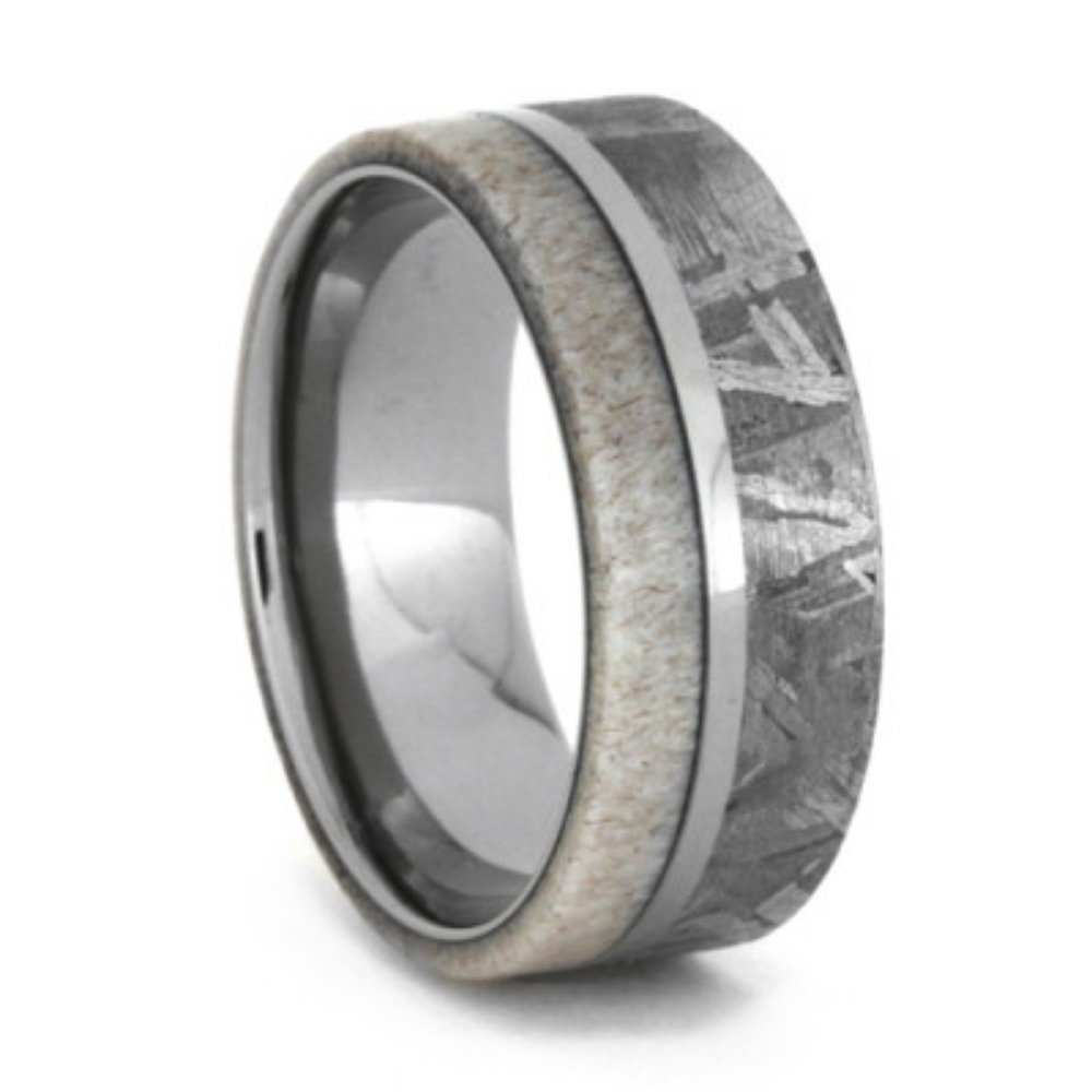 Gibeon Meteorite with Deer Antler Inlay 8mm Comfort-Fit Titanium Wedding Band