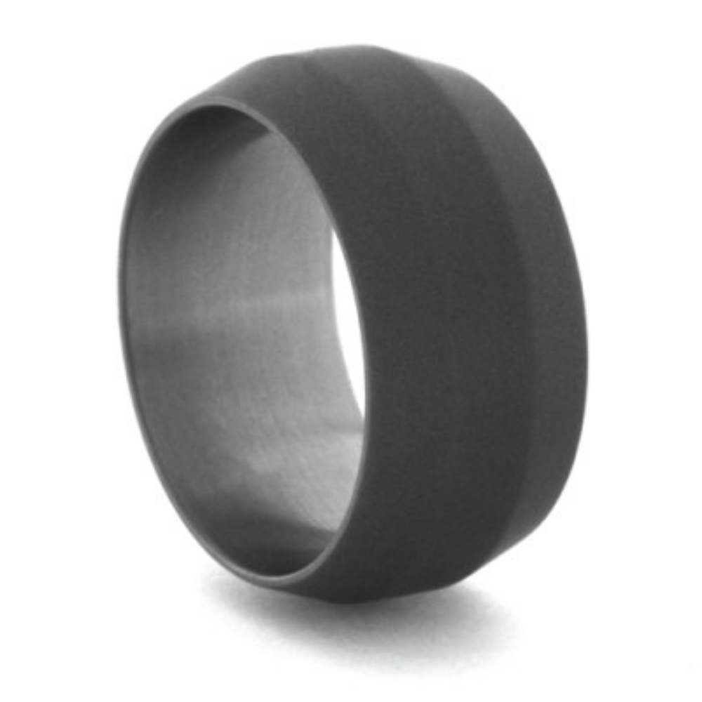 Beveled Profile Ring 10mm Comfort-Fit Sandblasted Titanium Wedding Band