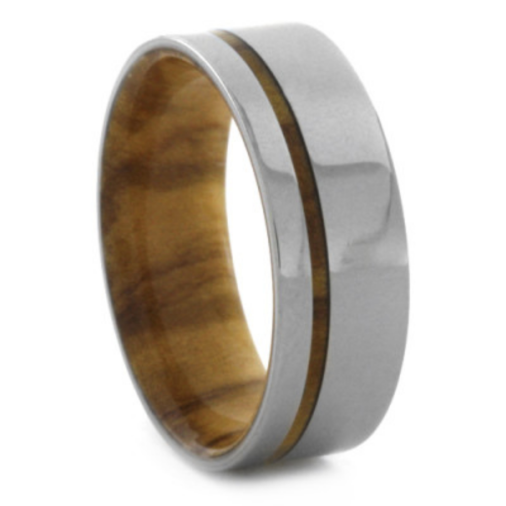 Olive Wood Pinstripe Inlay 8mm Comfort-Fit Titanium Wedding Band