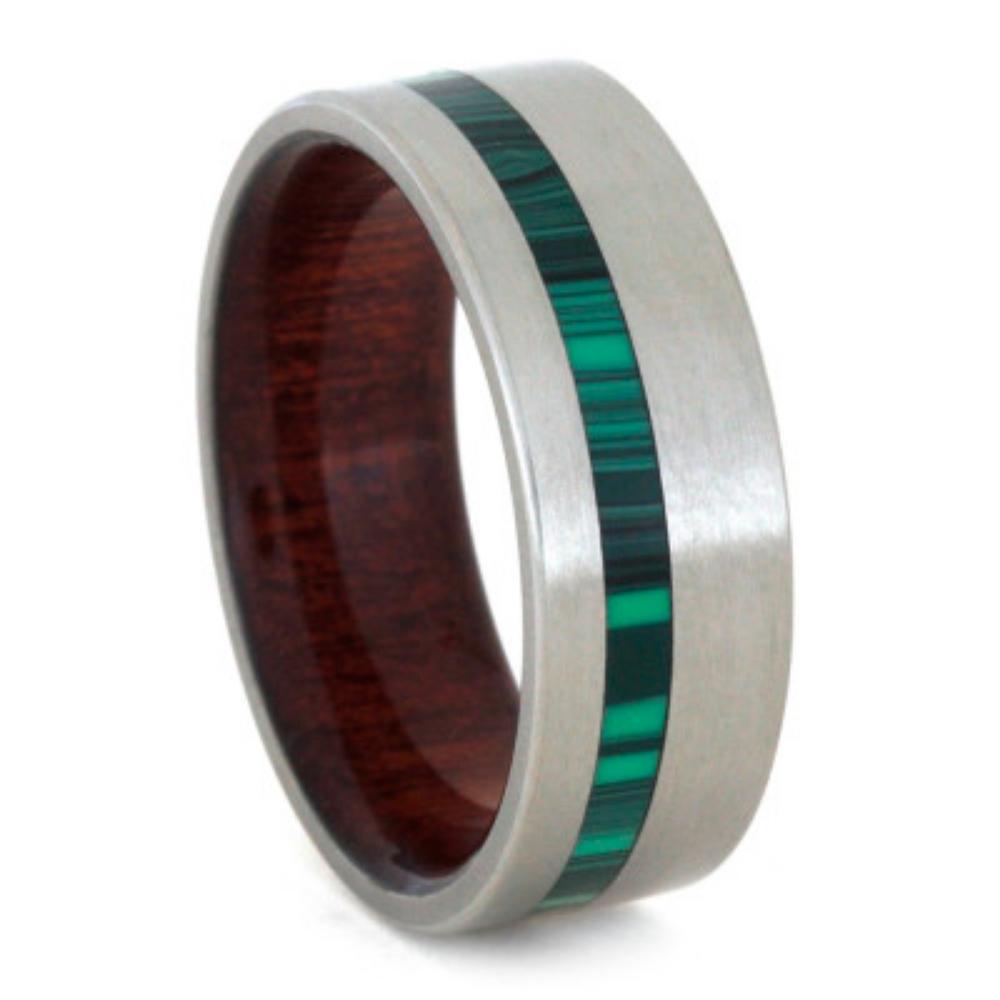 Synthetic Green Malachite Inlay with Bloodwood Sleeves 8mm Comfort-Fit Matte Titanium Band