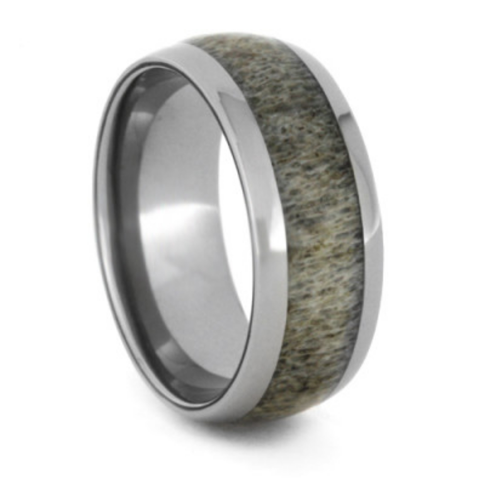 Deer Antler Inlay 8mm Comfort-Fit Wedding Titanium Band