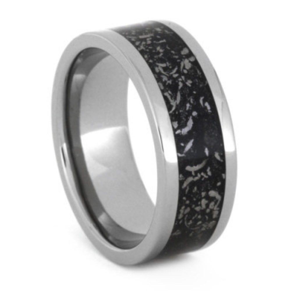 Black Stardust Inlay 8mm Comfort-Fit Brushed Titanium Wedding Band