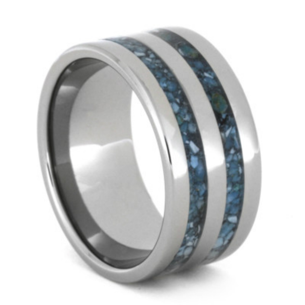 Crushed Turquoise Flat Ring 10mm Comfort Fit Titanium Wedding Band