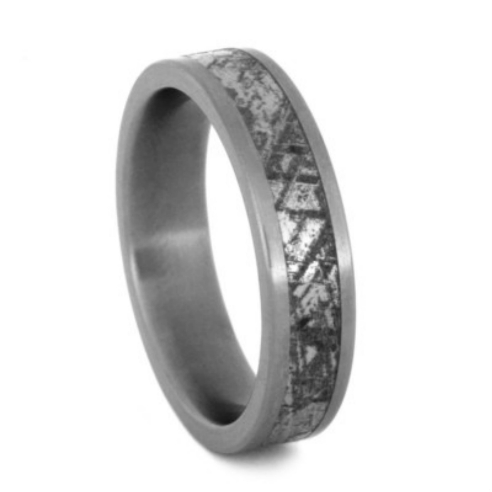 Engraving Mimetic Meteorite Inlay 5mm Comfort-Fit Matte Titanium Wedding Band