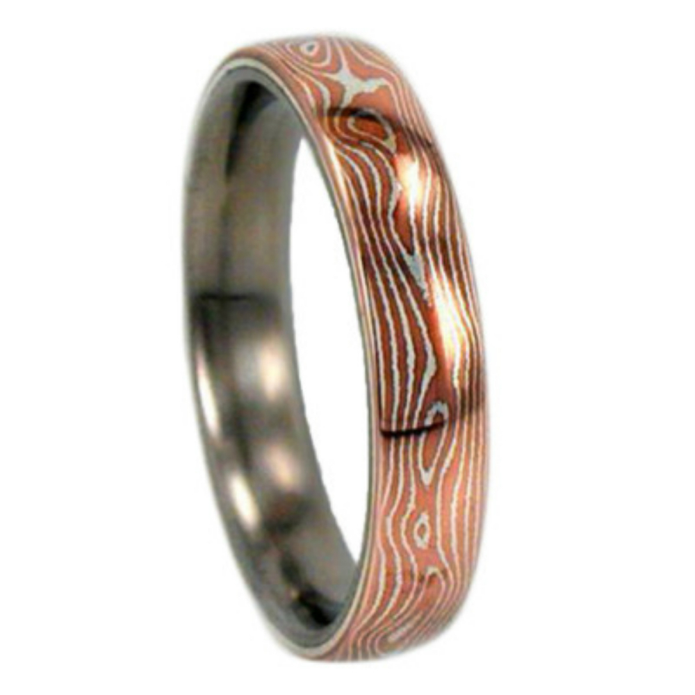 Copper with Silver Mokume Gane Overlay 5.5mm Comfort-Fit Titanium Wedding Band