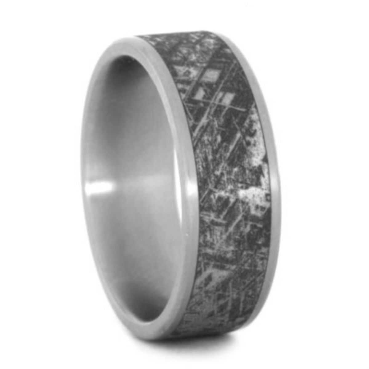 Mimetic Meteorite Engraving Inlay 8mm Comfort-Fit Titanium wedding Band