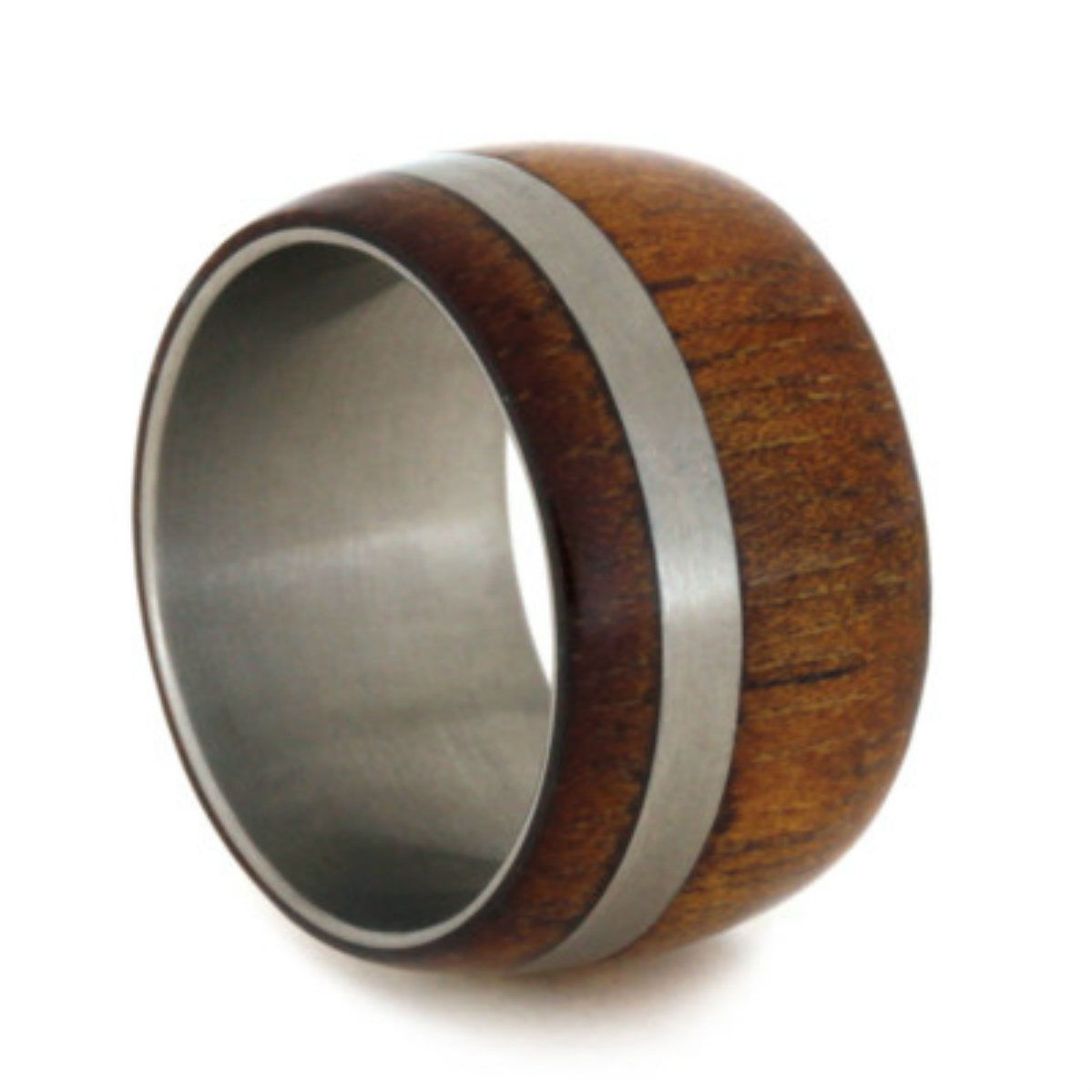 Hand-Made Koa Wood with Titanium Pinstripe and Sleeve 12mm Comfort-Fit Band