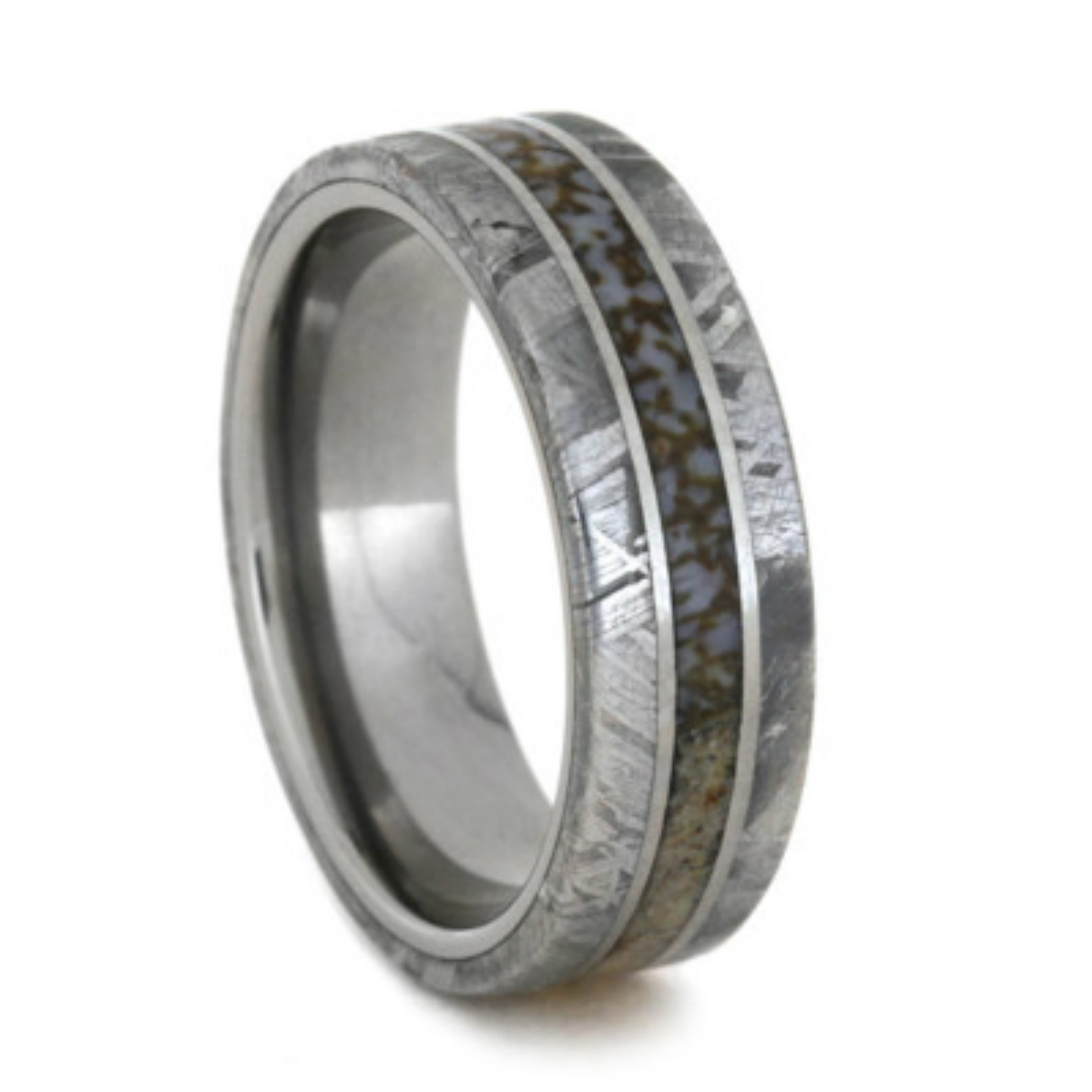 "Fossil Gibeon Meteorite Inlay Fl 7mm Comfort-Fit Titanium Wendding Band