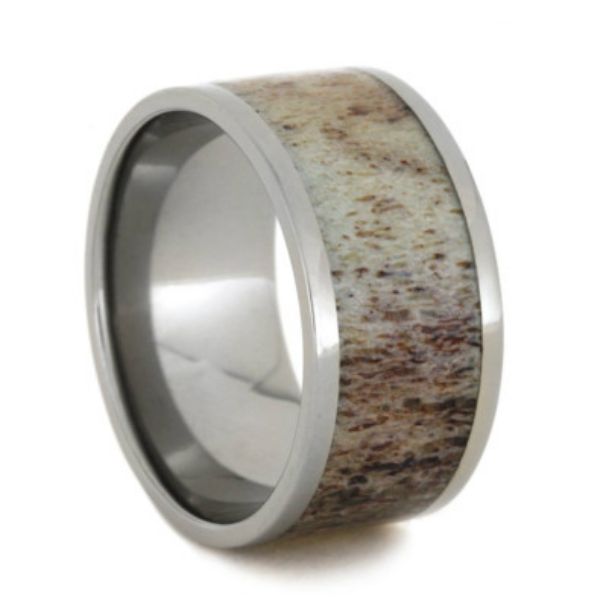 Deer Antler Flat Ring 12mm Comfort-Fit Titanium Wedding Band