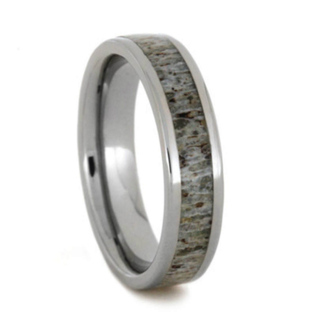 Deer Antler Flat Ring 5mm Comfort-Fit Titanium Wedding Band