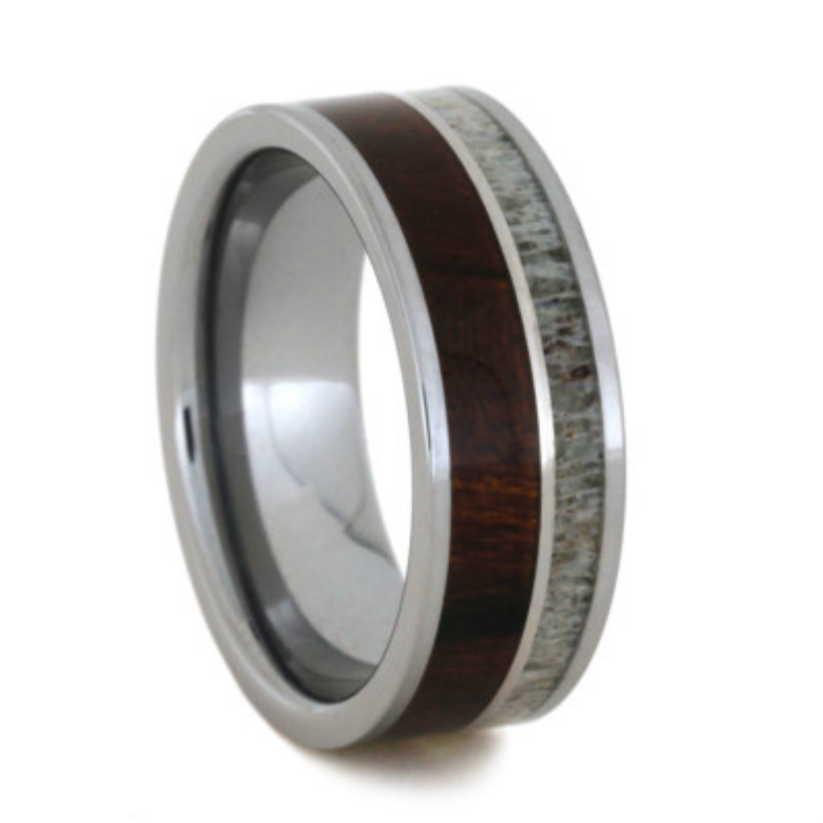 Tungsten with Ironwood and Deer Antler 8mm Comfort-Fit Titanium Band