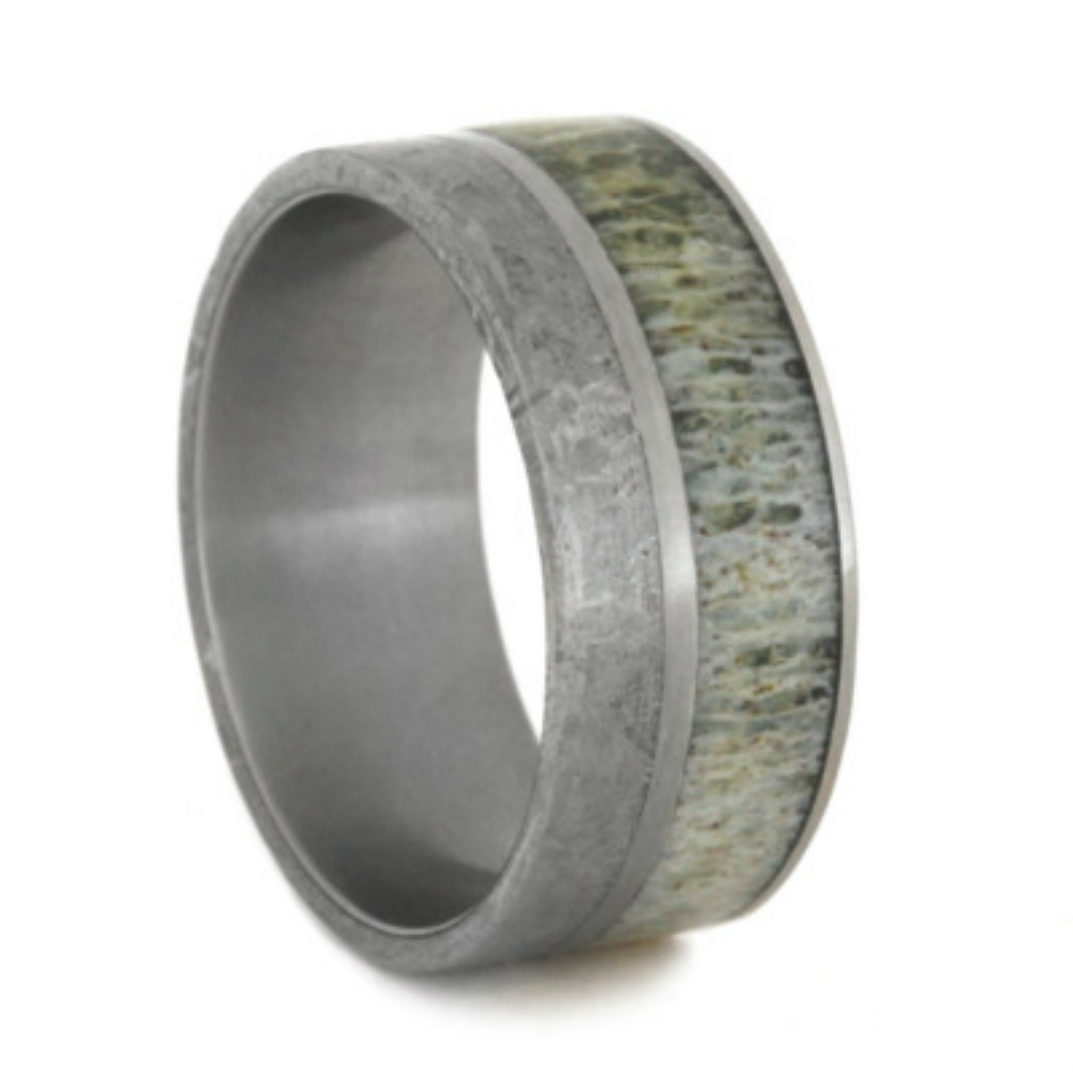 Gibeon Meteorite Paired with Deer Antler 9mm Comfort-Fit Titanium Wedding Band