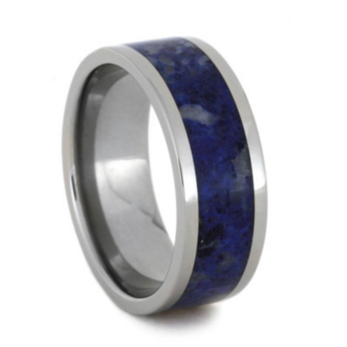 Lapis Lazuli Flat Ring 9mm Comfort Fit Titanium Wedding Band