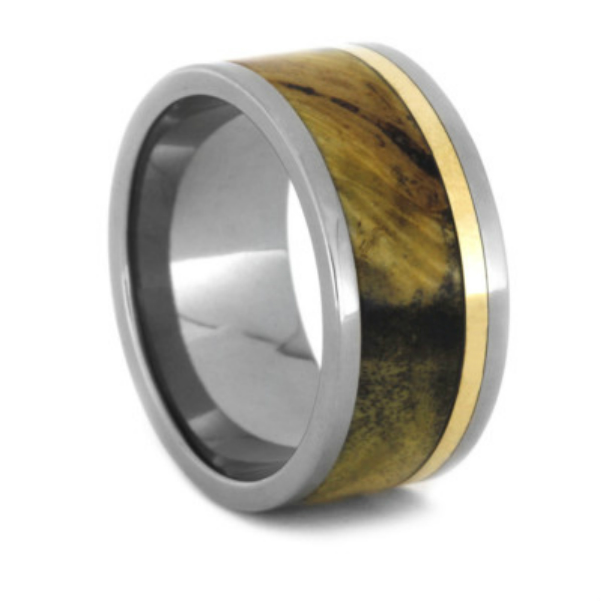 nterchangeable Wood With Bronze Inlay 12mm Comfort-Fit Titanium Wedding Band